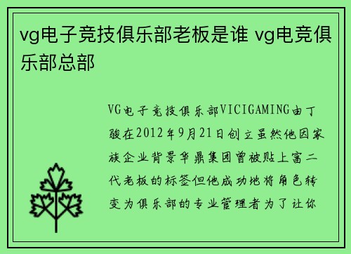vg电子竞技俱乐部老板是谁 vg电竞俱乐部总部